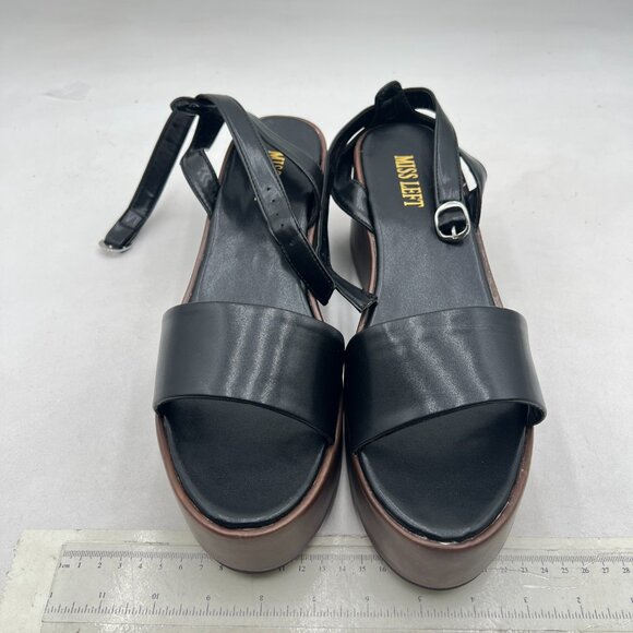 miss left Black Platform Open Toe Sandals Sling Back Ankle Strap Heel Wedge Shoe - Picture 2 of 7
